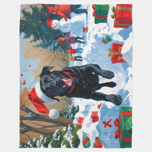 Couverture Polaire Scène de Noël du Labrador noir (Devant)
