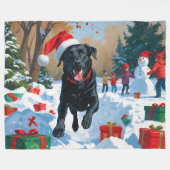Couverture Polaire Scène de Noël du Labrador noir (Devant (Horizontal))
