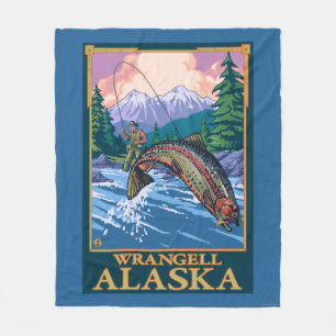 Couverture Polaire Scène de pêche de mouche - Wrangell, Alaska