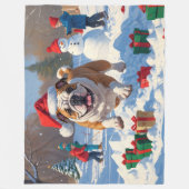 Couverture Polaire Scène enneigée festive de Noël Bulldog (Devant)