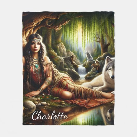 Couverture Polaire Scène pacifique : Amérindiens et loups (Devant)