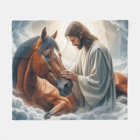 Couverture Polaire Scène sereine de Compassion avec Jésus et Cheval (Devant (Horizontal))