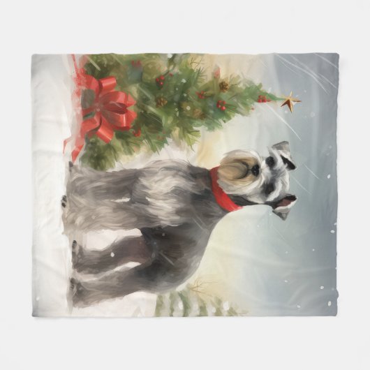 Couverture Polaire Schnauzer Chien à Noël de neige (Devant (Horizontal))