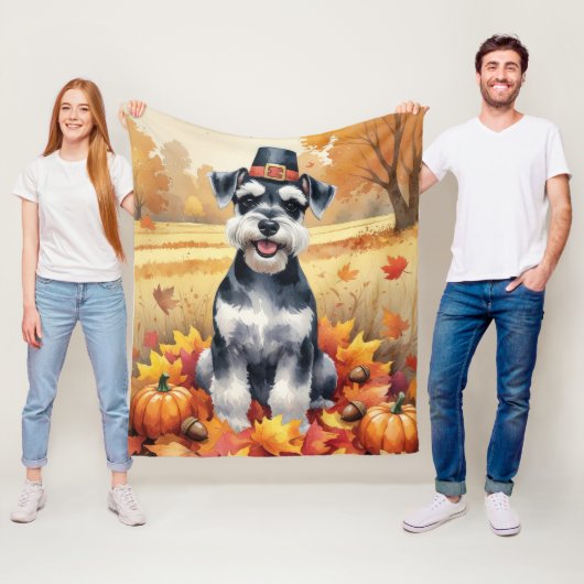 Couverture Polaire Schnauzer En Automne Laisse L'Art Thanksgiving (En situation)