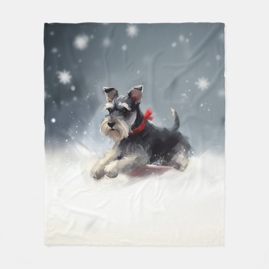 Couverture Polaire Schnauzer miniature neige de Noël hiver (Devant)