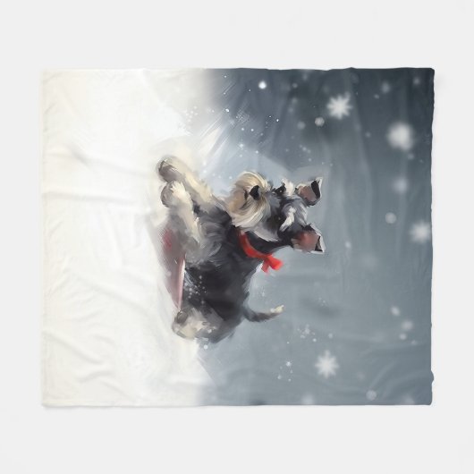 Couverture Polaire Schnauzer miniature neige de Noël hiver (Devant (Horizontal))