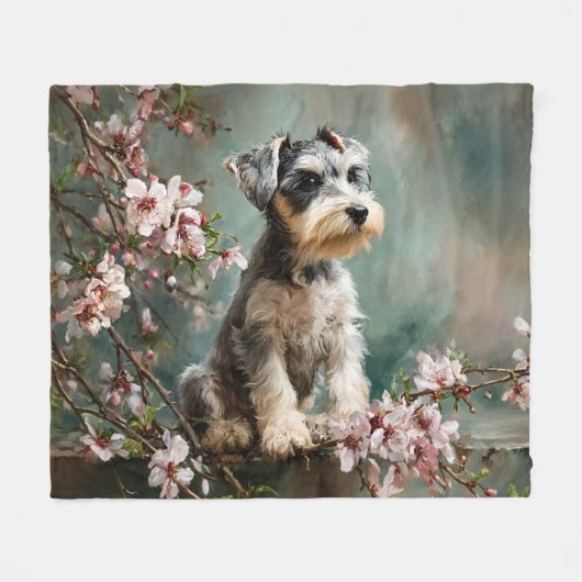 Couverture Polaire Schnauzer Puppy Among Spring Cherry Blossoms (Devant (Horizontal))