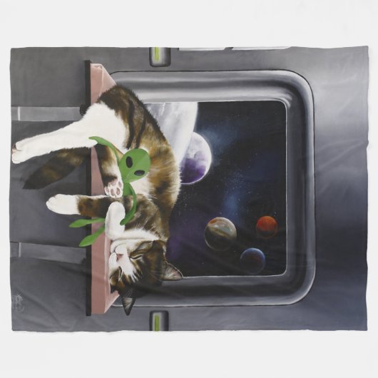 Couverture Polaire Sci-Fi Cute Chat (Devant (Horizontal))