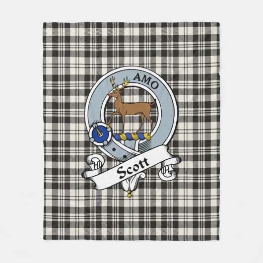Couverture Polaire Scott Black - Blanc Ancien Clan Badge Tartan Plai (Devant)