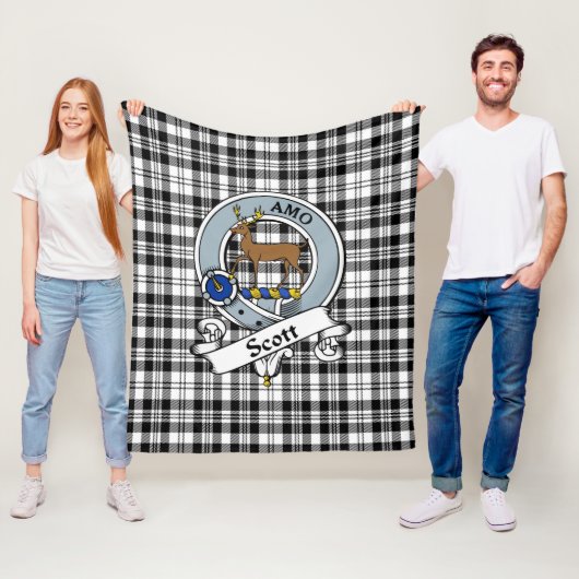Couverture Polaire Scott Black - Blanc Moderne Clan Badge Tartan Plai (En situation)