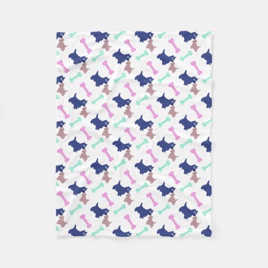 Couverture Polaire Scottish Terrier Bones choisir la couleur Dog Blan (Devant)