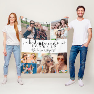 Couverture Polaire Script Best Friends Forever 6 Photo Collage Blanc