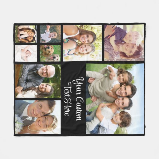 Couverture Polaire Script de collage photo personnalisé noir (Devant (Horizontal))