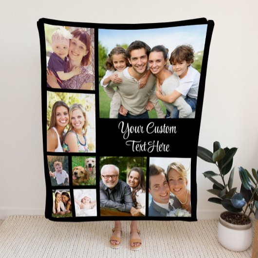 Couverture Polaire Script de collage photo personnalisé noir