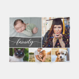 Couverture Polaire Script de famille Collage photo multiple