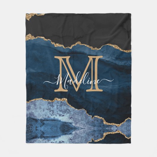 Couverture Polaire Script de Monogramme noir bleu marine (Devant)