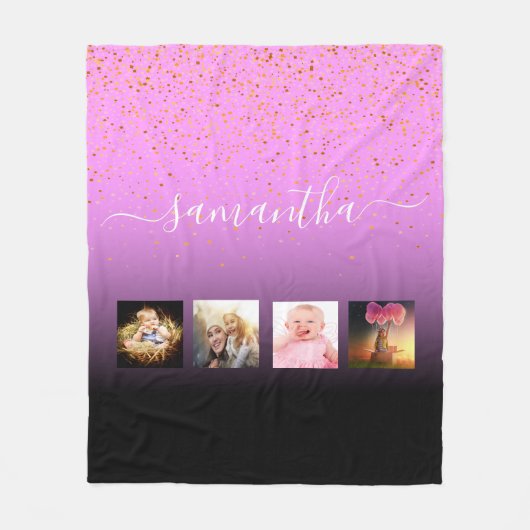 Couverture Polaire Script de nom de collage noir violet rose (Devant)