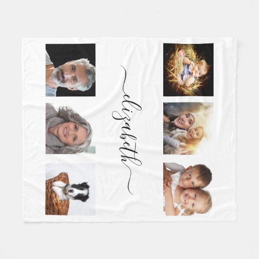 Couverture Polaire Script de nom de collage photo blanc (Devant (Horizontal))