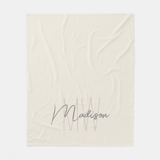 Couverture Polaire Script de nom de monogramme moderne crème (Devant)