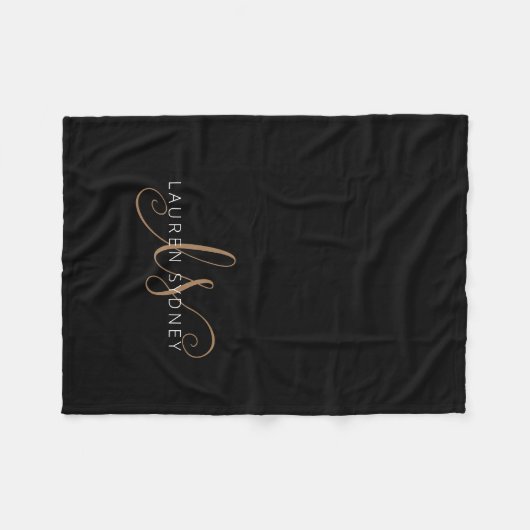 Couverture Polaire Script féminin Black Gold moderne Monogramme (Devant (Horizontal))