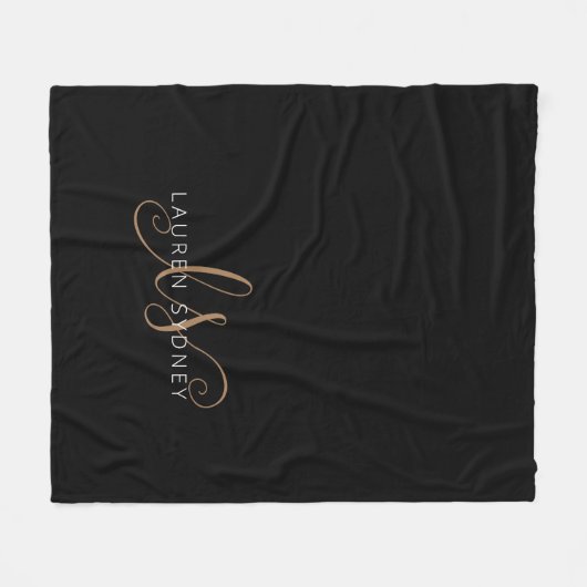 Couverture Polaire Script féminin Black Gold moderne Monogramme (Devant (Horizontal))