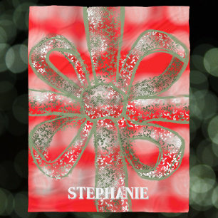 Couverture Polaire Script festif plaid rouge blanc mignon vert nom ar