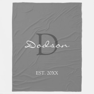 Couverture Polaire Script gris clair moderne Lettré Nom du monogramm