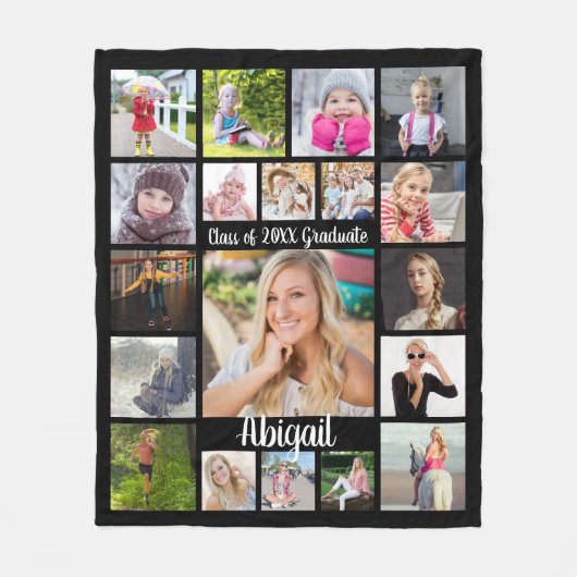 Couverture Polaire Script manuscrit 19 Photo Collage Diplômé Noir (Devant)