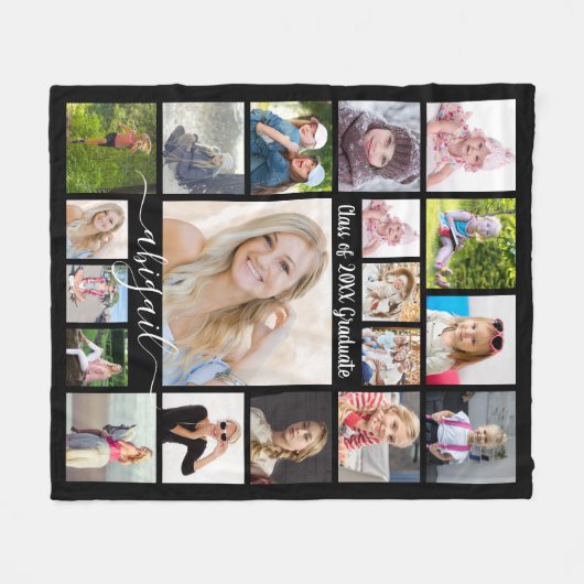 Couverture Polaire Script manuscrit 19 Photo Collage Diplômé Noir (Devant (Horizontal))