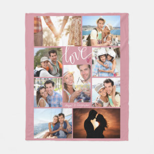 Couverture Polaire Script moderne LOVE Heart Photo Collage de noms de