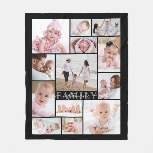 Couverture Polaire Script moderne Nom de famille 13 Photo Collage (Devant)