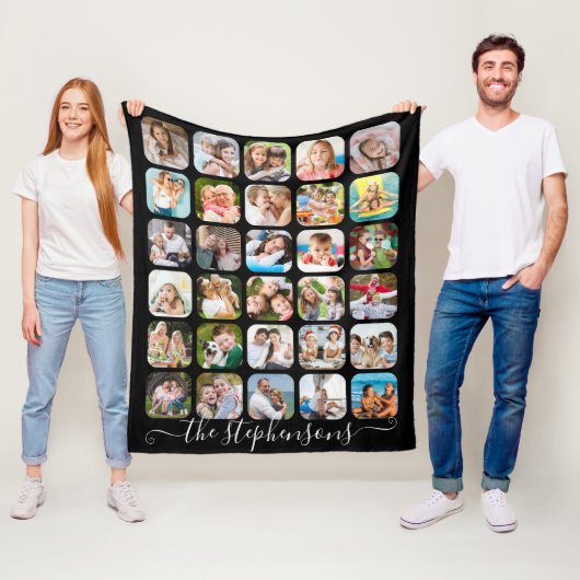 Couverture Polaire Script moderne Nom de famille 30 Photo Collage (En situation)