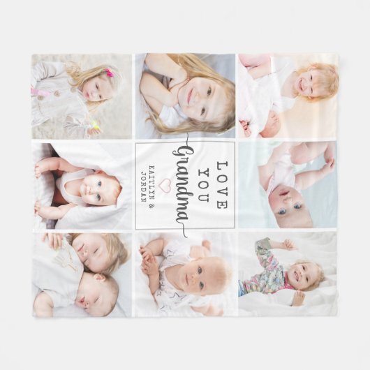Couverture Polaire Script personnalisé Aimez-vous Grand-mère 8 Photo (Devant (Horizontal))