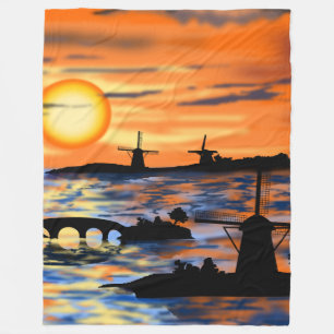 Couverture Polaire Sea Sunrise Fleece Blanche Pays-Bas Lanscape
