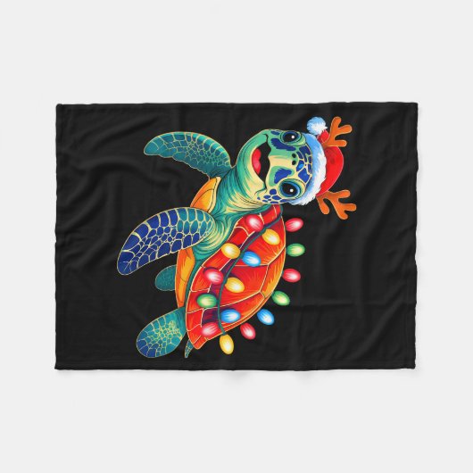 Couverture Polaire Sea Turtle Christmas Lights Santa Hat Xmas Family (Devant (Horizontal))
