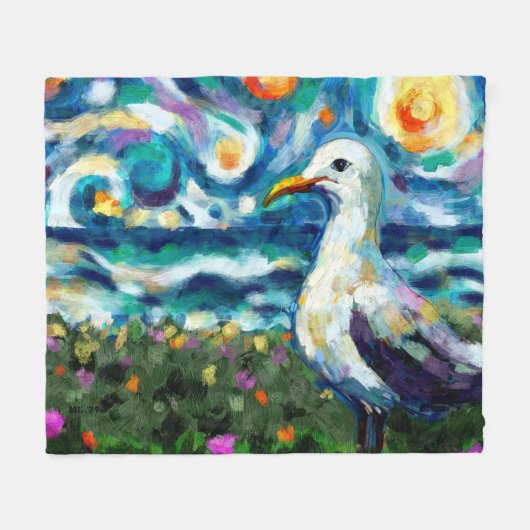 Couverture Polaire Seagull Van Gogh Style Plage Sky Blue Turquoise (Devant (Horizontal))