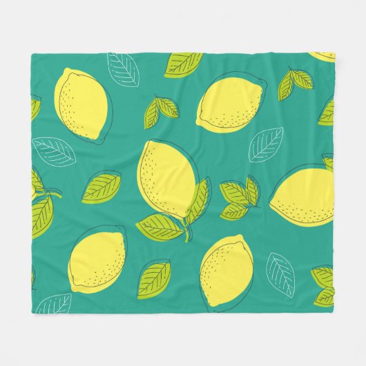 Couverture Polaire Seamless Hand Drawn Lemon with Leaves Pattern in B (Devant (Horizontal))