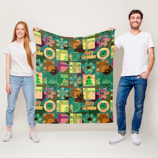 Couverture Polaire Seamless Merry Christmas Snowflake dark green colo (En situation)