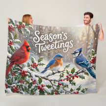 Season's Tweetings Colorful Birds on Snowy Holly