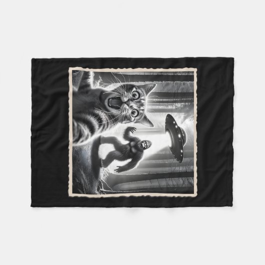Couverture Polaire Selfie De Chat Avec Bigfoot Et Ufo Funny Sasquatch (Devant (Horizontal))