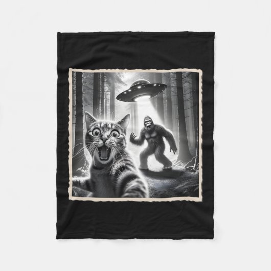 Couverture Polaire Selfie De Chat Avec Bigfoot Et Ufo Funny Sasquatch (Devant)