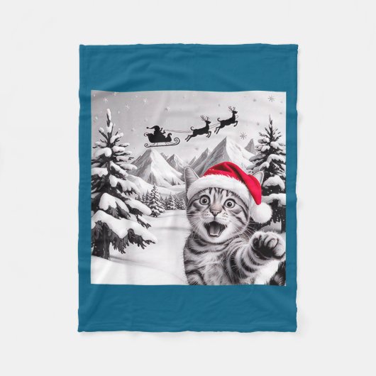 Couverture Polaire Selfie de chat avec le Père Noël (Devant)