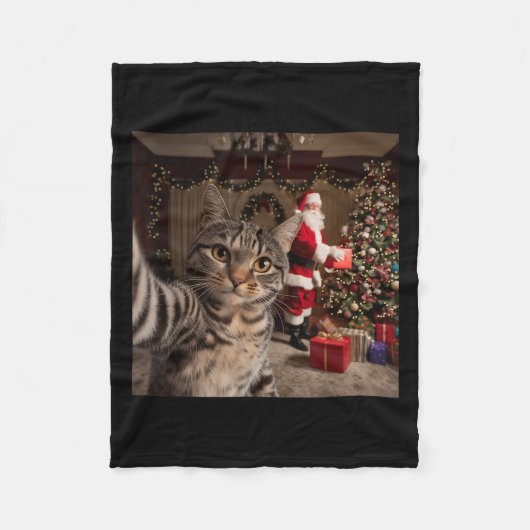 Couverture Polaire Selfie De Chat De Noël Avec Le Père Noël (Devant)