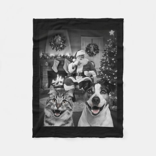 Couverture Polaire Selfie De Chien De Chat De Noël Drôle Avec Santa C (Devant)