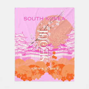 Couverture Polaire Séoul Corée du Sud Voyage Art, rose