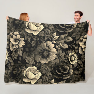Couverture Polaire Sépia tonique Vintage Floral Print