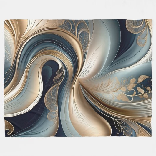 Couverture Polaire Sérénade d'or - Turquoise & or Abstrait Floral (Devant (Horizontal))