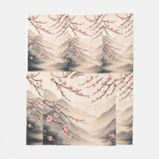 Couverture Polaire Sérénité Zen Blossom : Harmonie de lavage d'encre