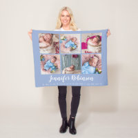 Serenity Blue Monogrammed Birth Stat Photo Collage