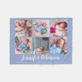 Couverture Polaire Serenity Blue Monogrammed Birth Stat Photo Collage (Devant (Horizontal))